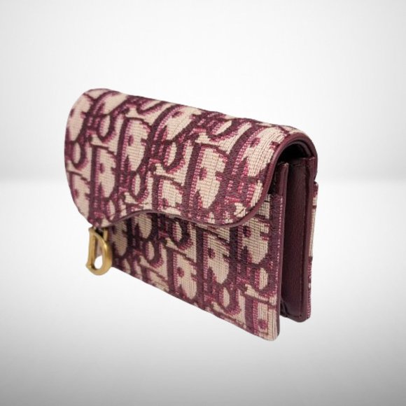 CHRISTIAN DIOR OBLIQUE BORDEAUX  FLAP CARD HOLDER / WALLET - Picture 3 of 12